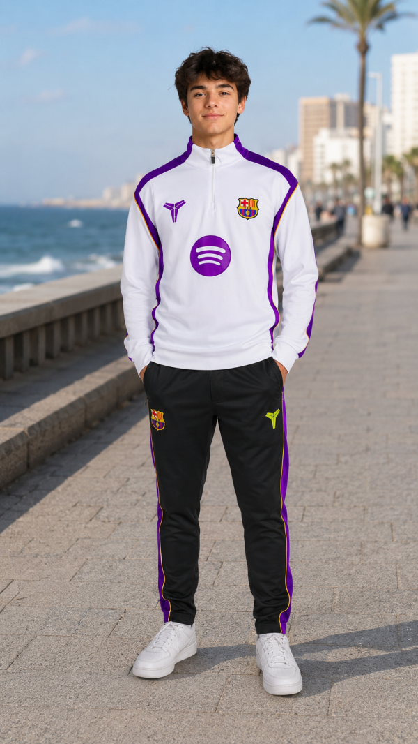 Ensemble sportif blanc et noir style Barcelone – High Copy