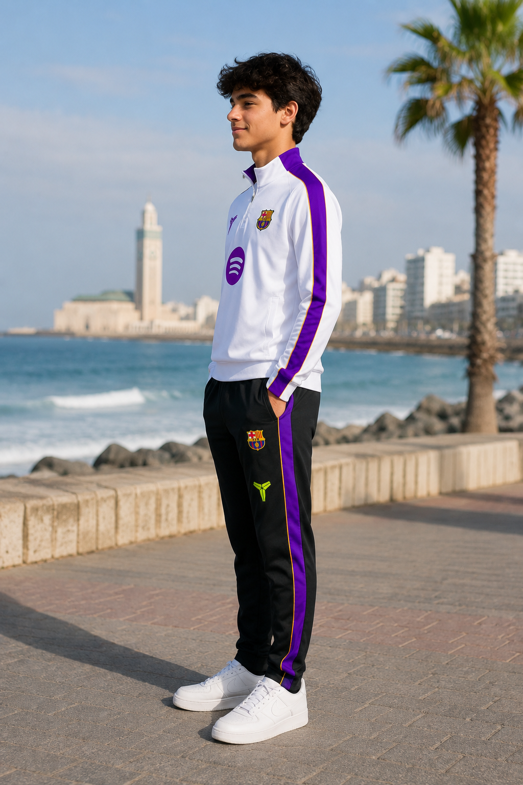 Ensemble sportif blanc et noir style Barcelone – High Copy – Image 4